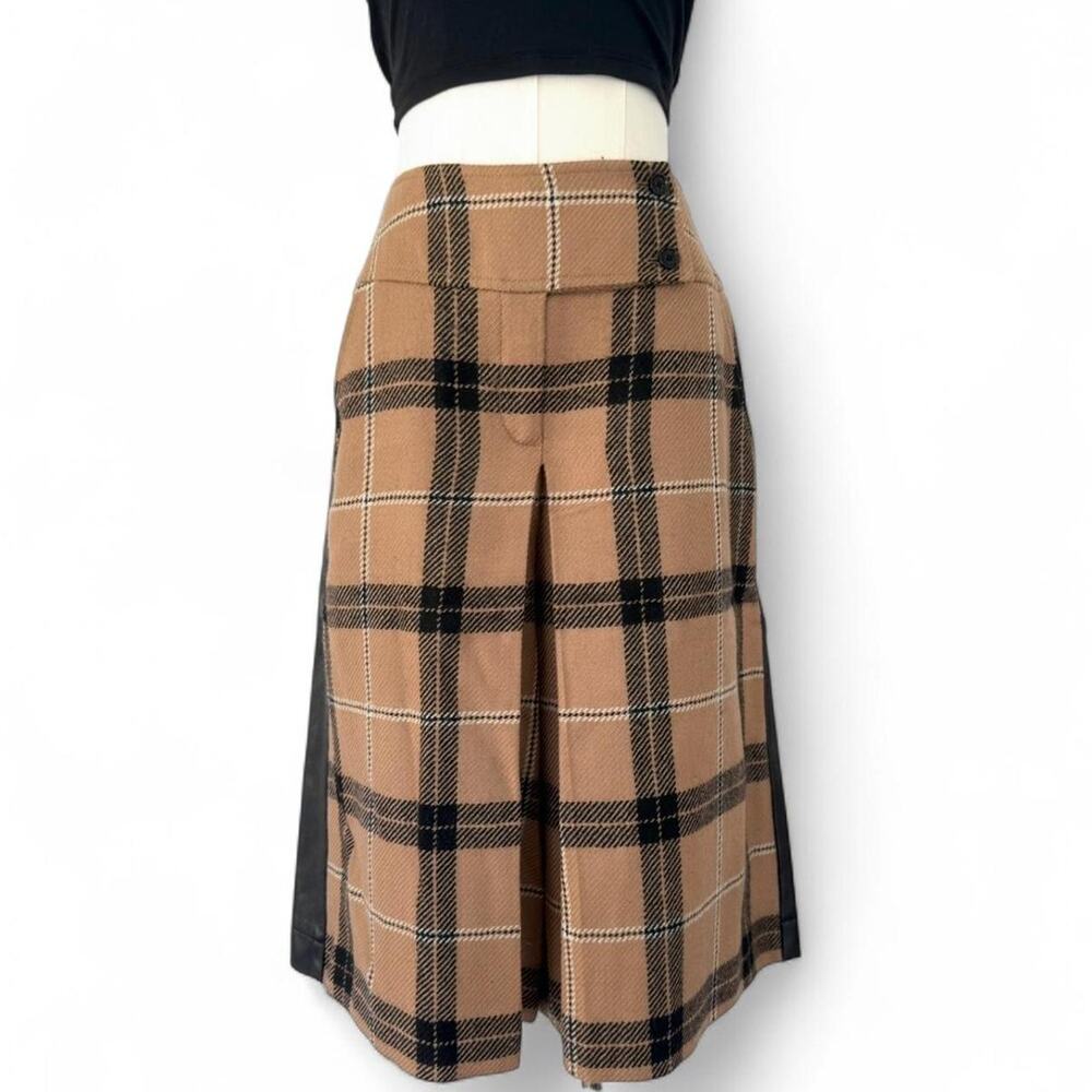 DOLCE & GABBANA PLAID WOOL AND LEATHER PLEATED CULOTTES
